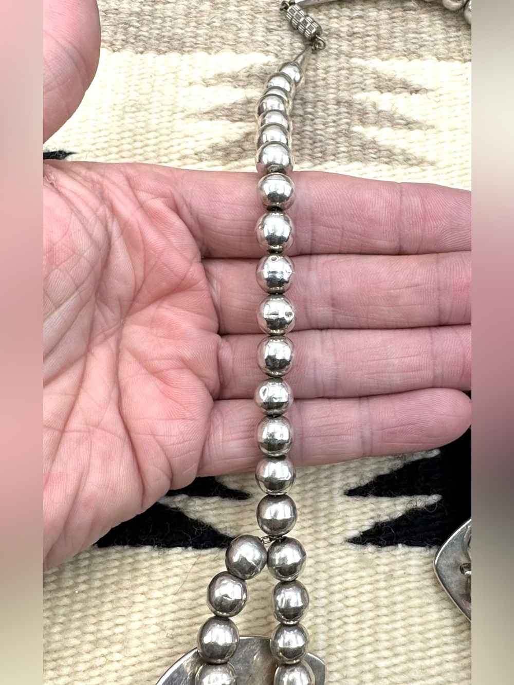 Navajo Native American Sterling Silver Natural Turquoise Beaded Bib Necklace - Picture 8 of 10